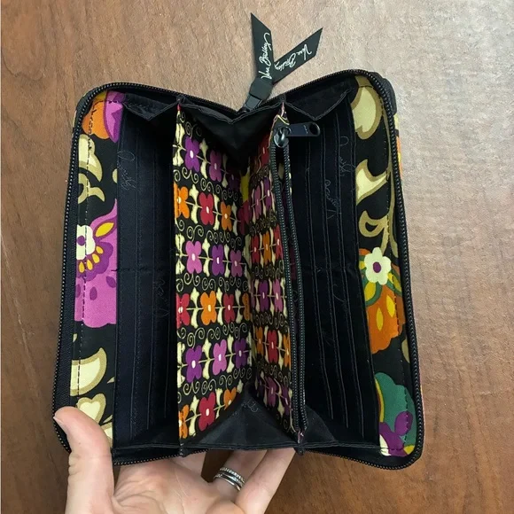 Vera Bradley Floral Suzani Pattern Black, Orange and Purple Wallet - Picture 5 of 9